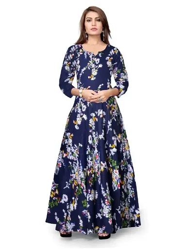 Kanika's Women Gown Kurta Rayon Maxi Long Gown Dress (Large)