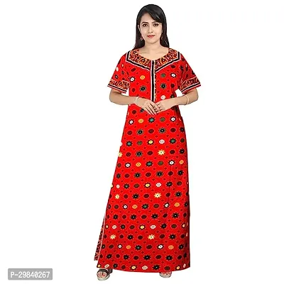 Elegant Red Cotton Printed Gowns For Women