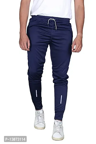 Stylish Blue Cotton Spandex  Regular Track Pants For Men-thumb0