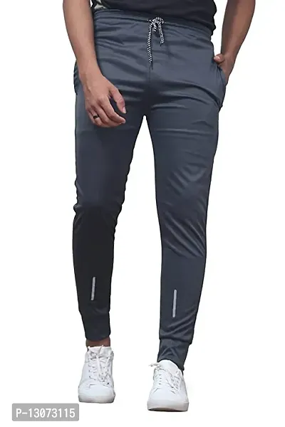 Stylish Grey Cotton Spandex  Regular Track Pants For Men
