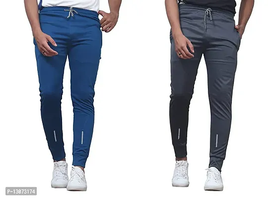 Multicoloured Polyester Spandex Regular Track Pants For Men Pack of 2