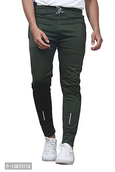 Stylish Green Cotton Spandex  Regular Track Pants For Men