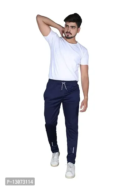 Stylish Blue Cotton Spandex  Regular Track Pants For Men-thumb2