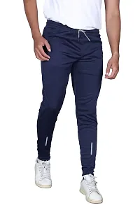 Stylish Blue Cotton Spandex  Regular Track Pants For Men-thumb2