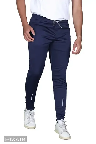 Stylish Blue Cotton Spandex  Regular Track Pants For Men-thumb3