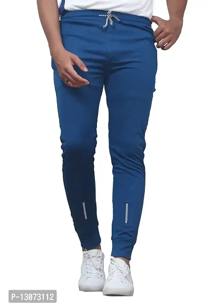 Stylish Blue Cotton Spandex  Regular Track Pants For Men-thumb0