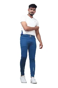 Stylish Blue Cotton Spandex  Regular Track Pants For Men-thumb3
