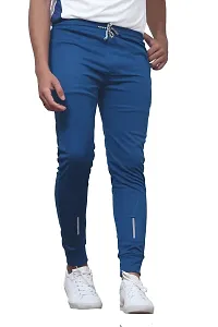 Stylish Blue Cotton Spandex  Regular Track Pants For Men-thumb4