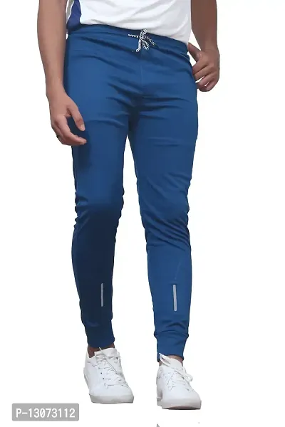 Stylish Blue Cotton Spandex  Regular Track Pants For Men-thumb5