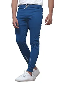 Stylish Blue Cotton Spandex  Regular Track Pants For Men-thumb1
