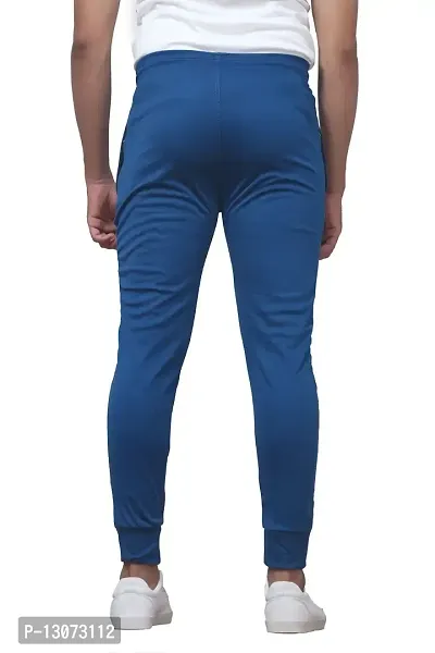 Stylish Blue Cotton Spandex  Regular Track Pants For Men-thumb3