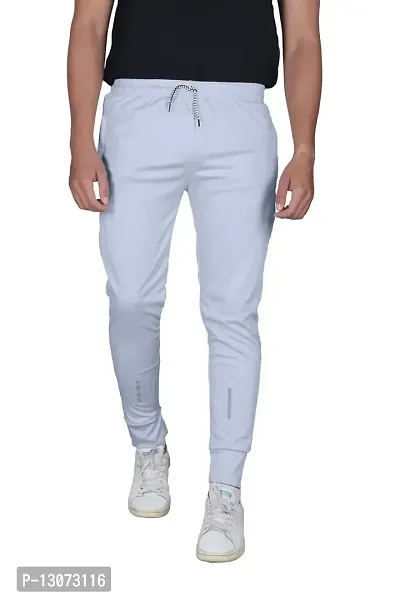 Stylish White Cotton Spandex  Regular Track Pants For Men