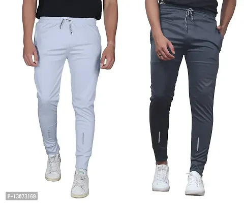 Multicoloured Polyester Spandex Regular Track Pants For Men Pack of 2