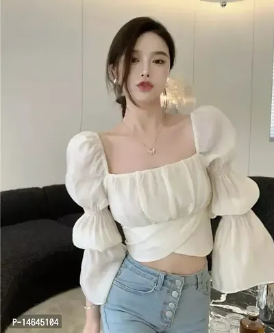 Women Stylish Solid Crop Blouse Top