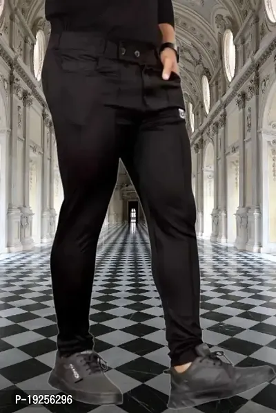 Black Polyester Blend Regular Track Pants For Men-thumb0