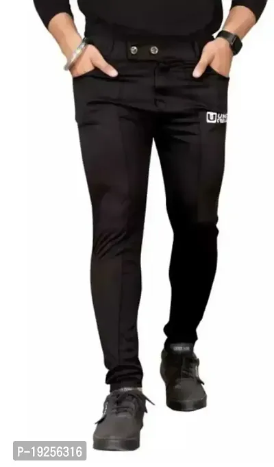 Black Polyester Blend Regular Track Pants For Men-thumb2