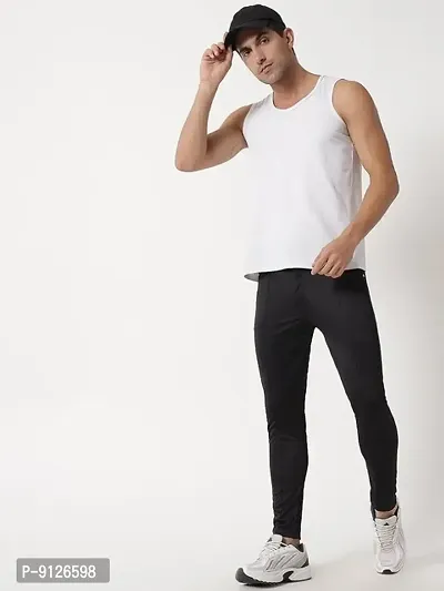 Black Polyester Regular Track Pants For Men