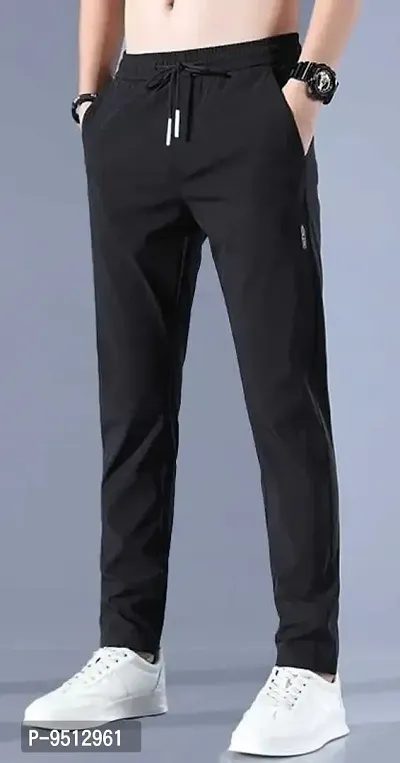 Black Polyester Regular Track Pants For Men-thumb0