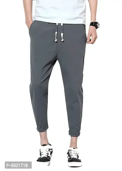 Grey Cotton Blend Regular Track Pants For Men