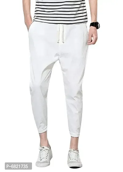 White Cotton Blend Regular Track Pants For Men