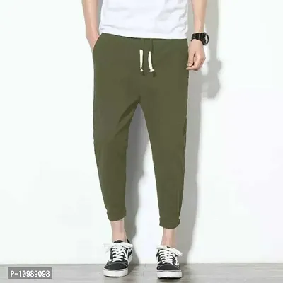 Olive Cotton Blend Mid Rise Casual Trousers