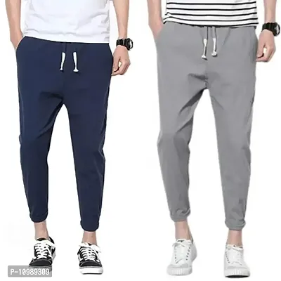Multicoloured Cotton Blend Mid Rise Casual Trousers for men pack of 2
