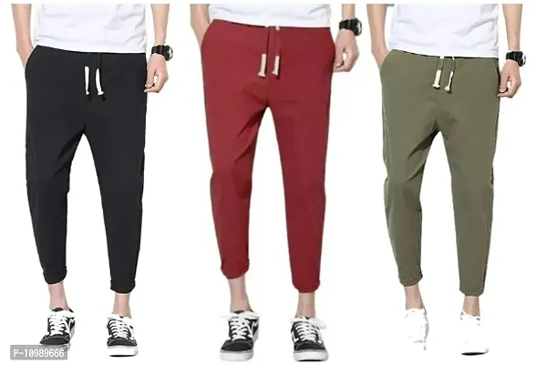 Men Stylish Cotton Blend Solid Casual Joggers Combo of 3