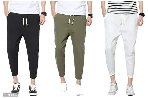 Multicoloured Cotton Blend Mid Rise Casual Trousers For Men Pack of 3