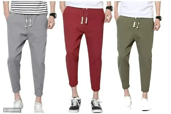 Multicoloured Cotton Blend Mid Rise Casual Trousers Combo of 3-thumb0