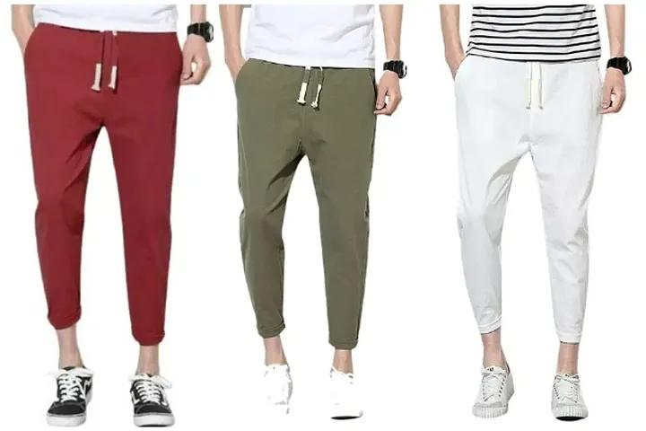 Men Stylish Cotton Blend Solid Casual Joggers Combo Set Pack of 3