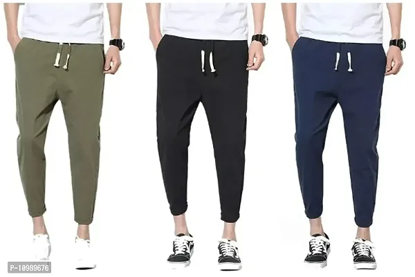 Multicoloured Cotton Blend Mid Rise Casual Trousers Combo of 3