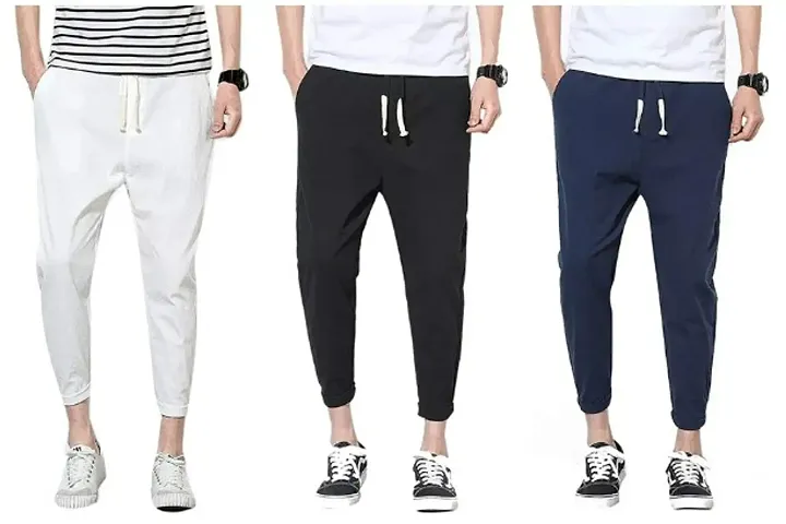 Men Stylish Cotton Blend Solid Casual Joggers Combo of 3