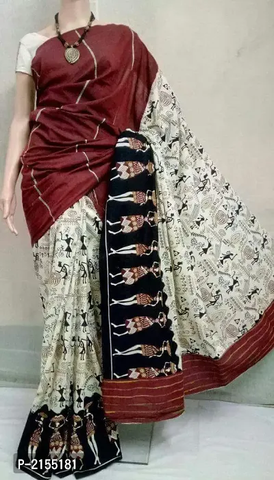 Trendy Maroon Cotton Saree With Blouse Piece