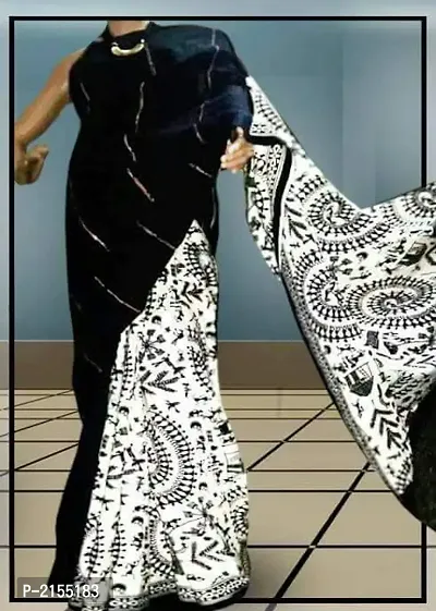 Stylish Black Printed Cotton Saree With Blouse Piece-thumb0