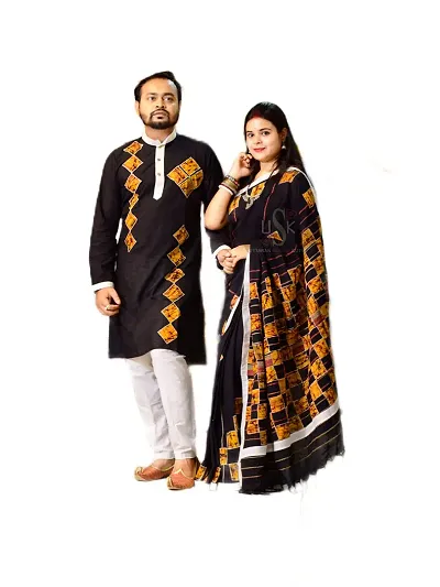 Buy Dheu Handloom Red & Orange Khadi Cotton Saree & Kurta Couple Set-  (Size- M) Online at Best Prices in India - JioMart.