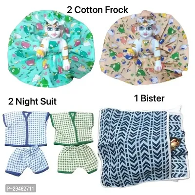 Summer Combo Pack of 2 Cotton Frock 2 Night Dress and 1 Bister for Laddu Gopal ji Size - 1-thumb0