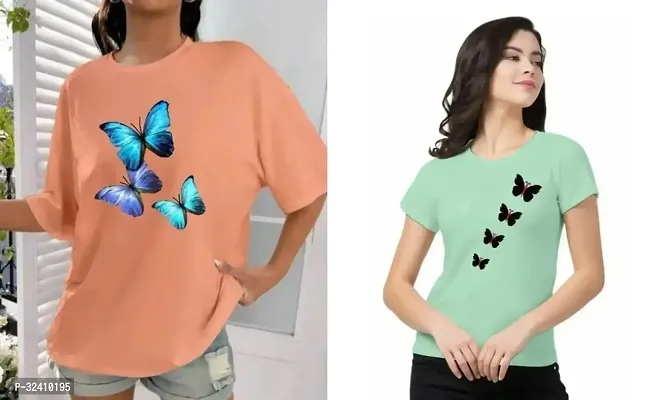 Elegant Multicoloured Cotton Printed Tshirt For Women Pack Of 2-thumb0