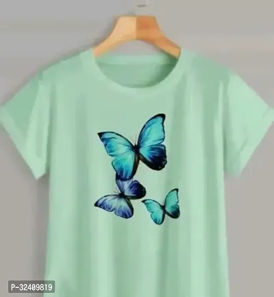 Elegant Green Cotton Printed Tshirt For Women