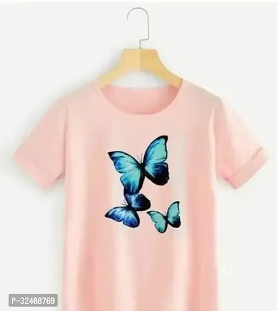 Elegant Pink Cotton Printed Tshirt For Women-thumb0