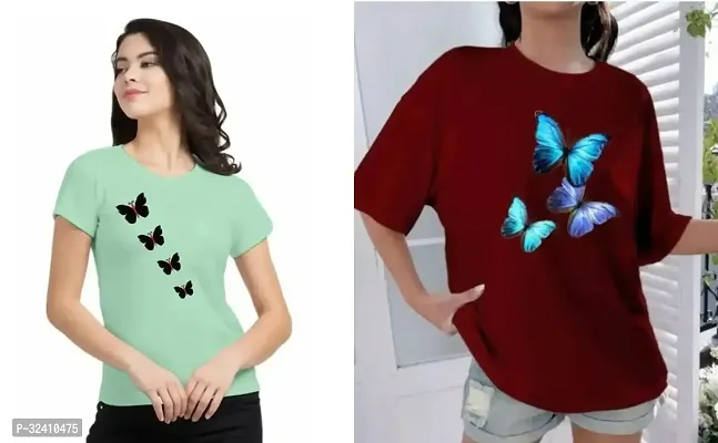 Elegant Multicoloured Cotton Printed Tshirt For Women Pack Of 2