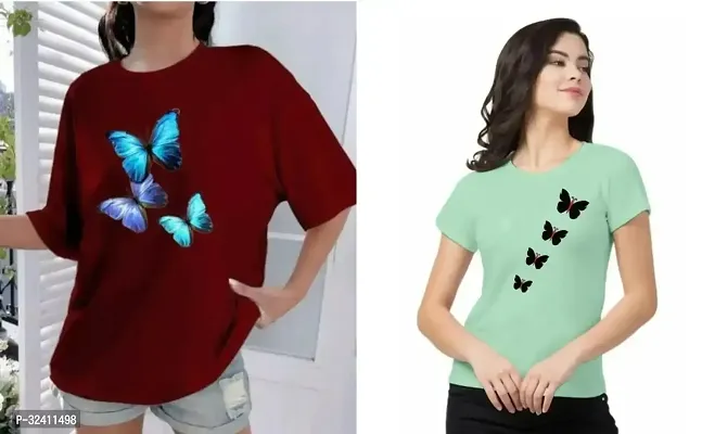 Elegant Multicoloured Cotton Printed Tshirt For Women Pack Of 2-thumb0