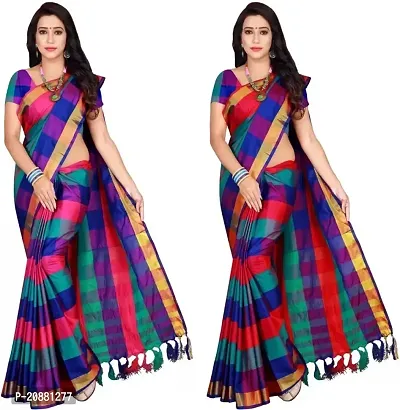 Beautiful Cotton Silk Saree With Blouse Piece Pack Of 2-thumb0