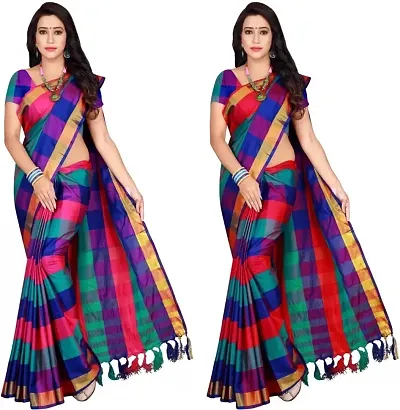 Beautiful Silk Saree With Blouse Piece Pack Of 2