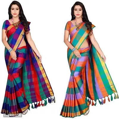 Beautiful Cotton Silk Saree With Blouse Piece Pack Of 2-thumb0