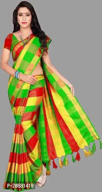 Beautiful Cotton Blend Saree With Blouse Piece-thumb0