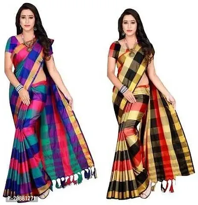 Beautiful Cotton Silk Saree With Blouse Piece Pack Of 2-thumb0