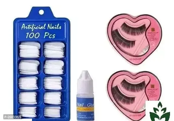 Artificial Reusable Nails And Eyelashes With Glue -100 Pieces-thumb0