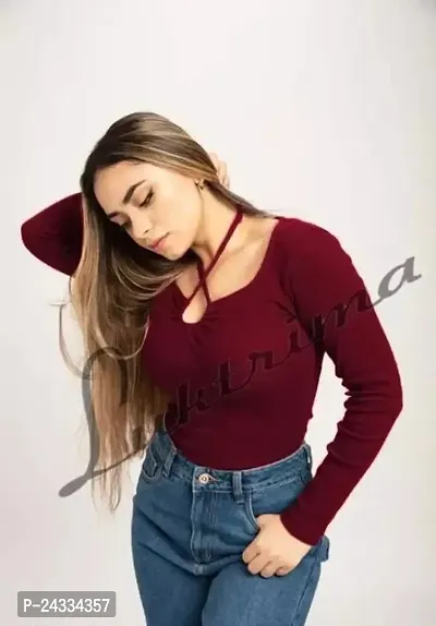 Elegant Maroon Lycra Self Design Top For Women-thumb0