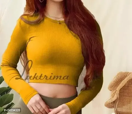 Elegant Yellow Lycra Self Design Top For Women-thumb0