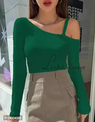 Elegant Green Lycra Self Design Top For Women